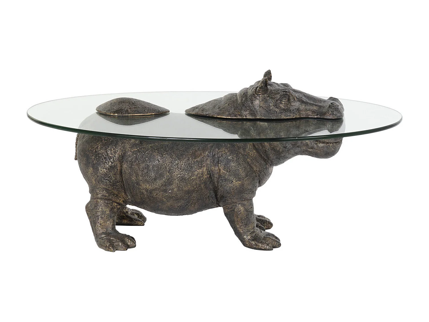 Mesa lateral de resina e vidro 80x50x37 hipopótamo