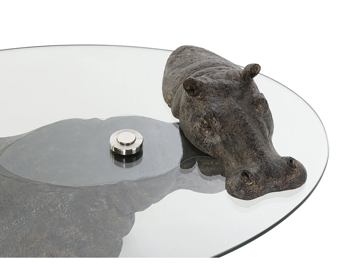 Mesa lateral de resina e vidro 80x50x37 hipopótamo