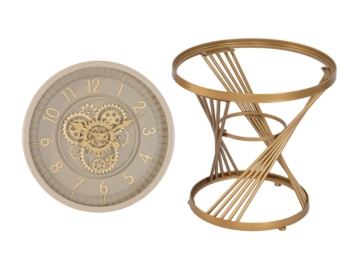 Metalen bijzettafel 50x50x51 cm met uurwerk