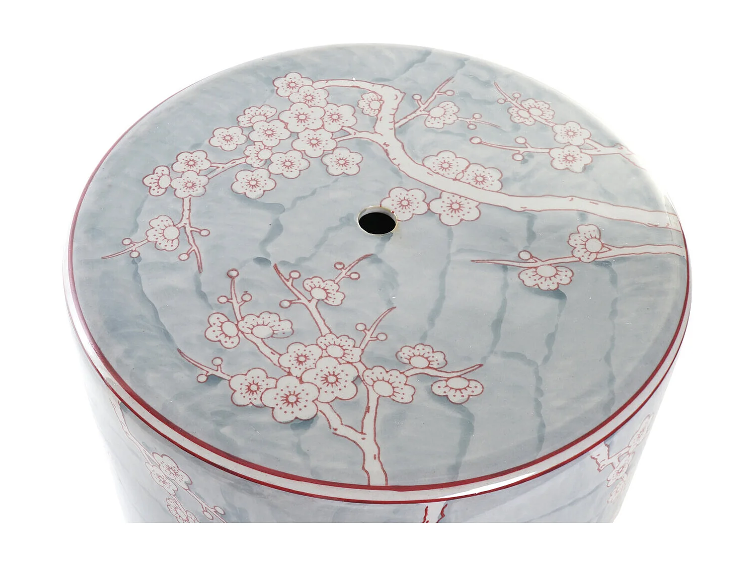 Mesa lateral de porcelana 32x32x41 com estampa floral azul