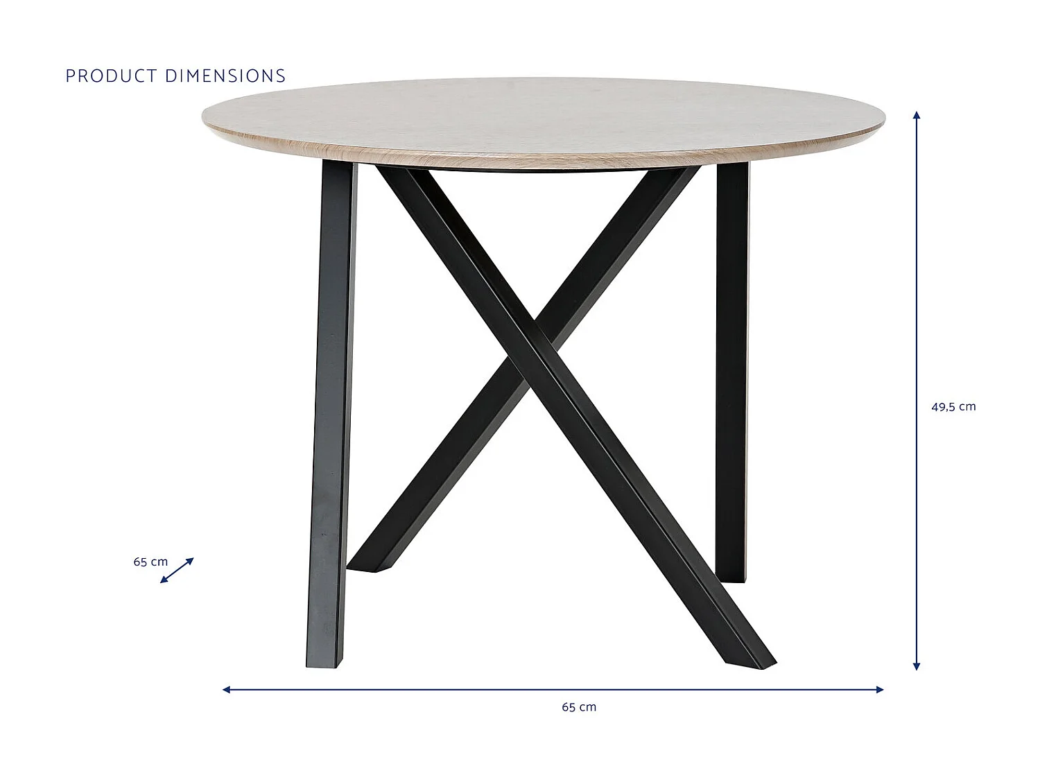 Bijzettafel van metaal en hout, 65x65x49,5 cm.