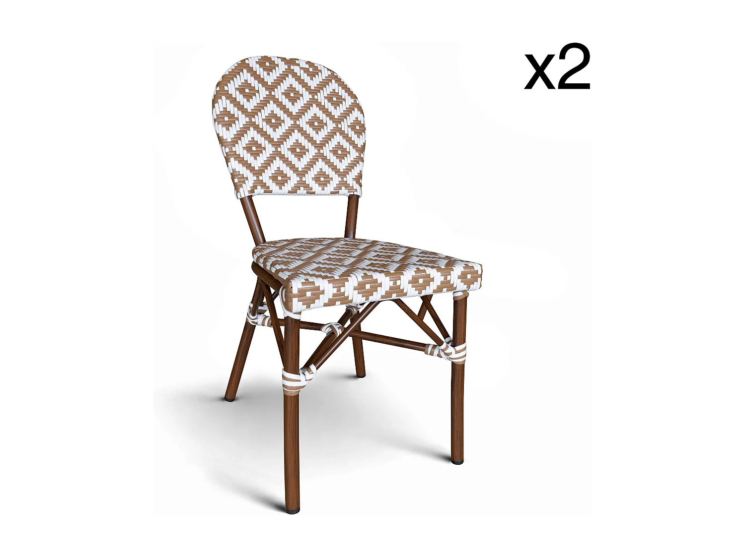 Now's Home - Lot2 Chaises Textilene Noisette  Ext Alu Effet Rotin 41x43x87cm Scala