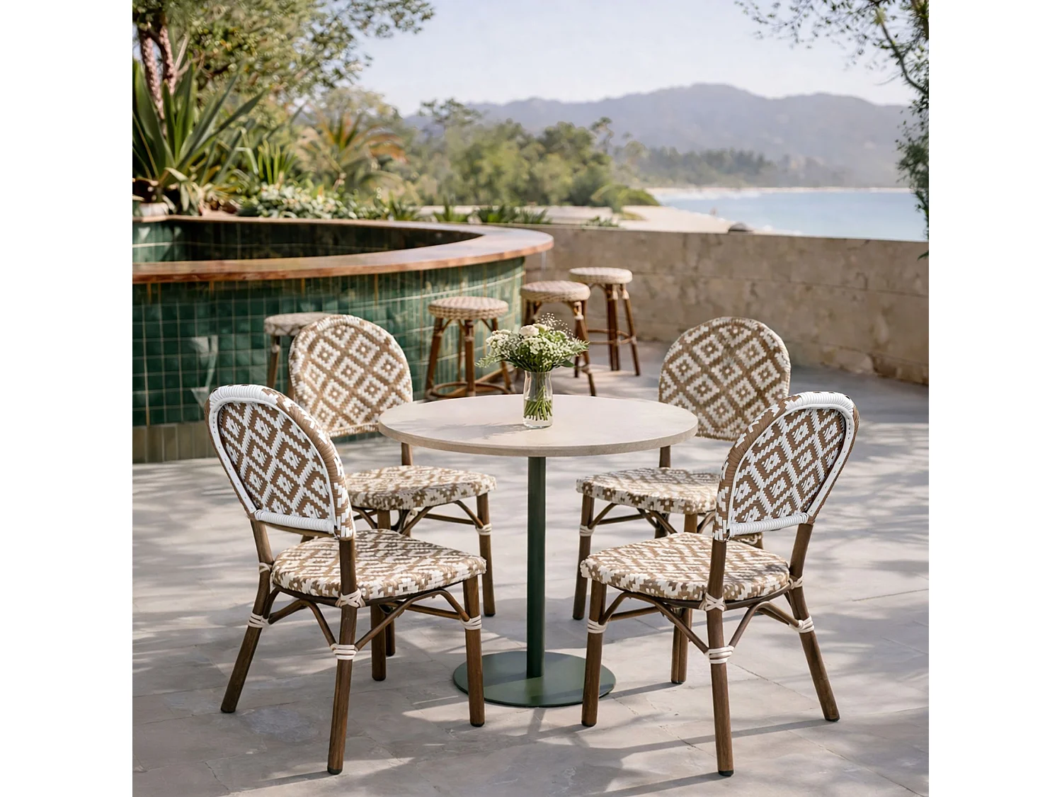 Now's Home - Lot2 Chaises Textilene Noisette  Ext Alu Effet Rotin 41x43x87cm Scala