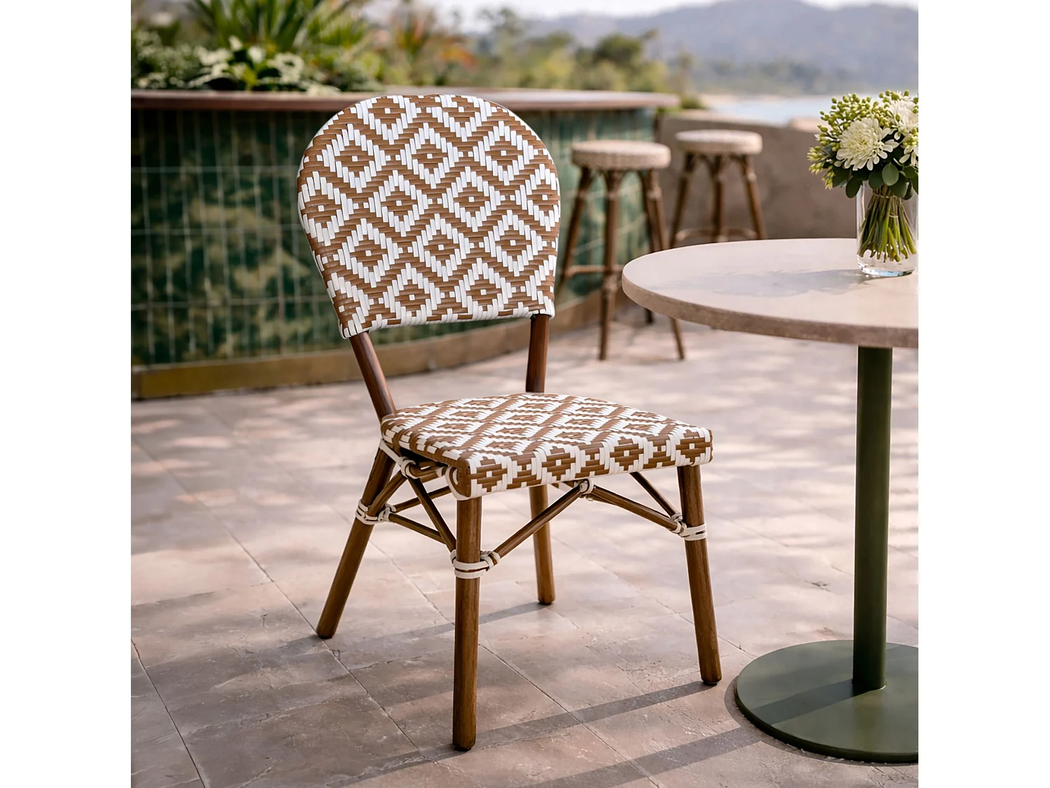 Now's Home - Lot2 Chaises Textilene Noisette  Ext Alu Effet Rotin 41x43x87cm Scala