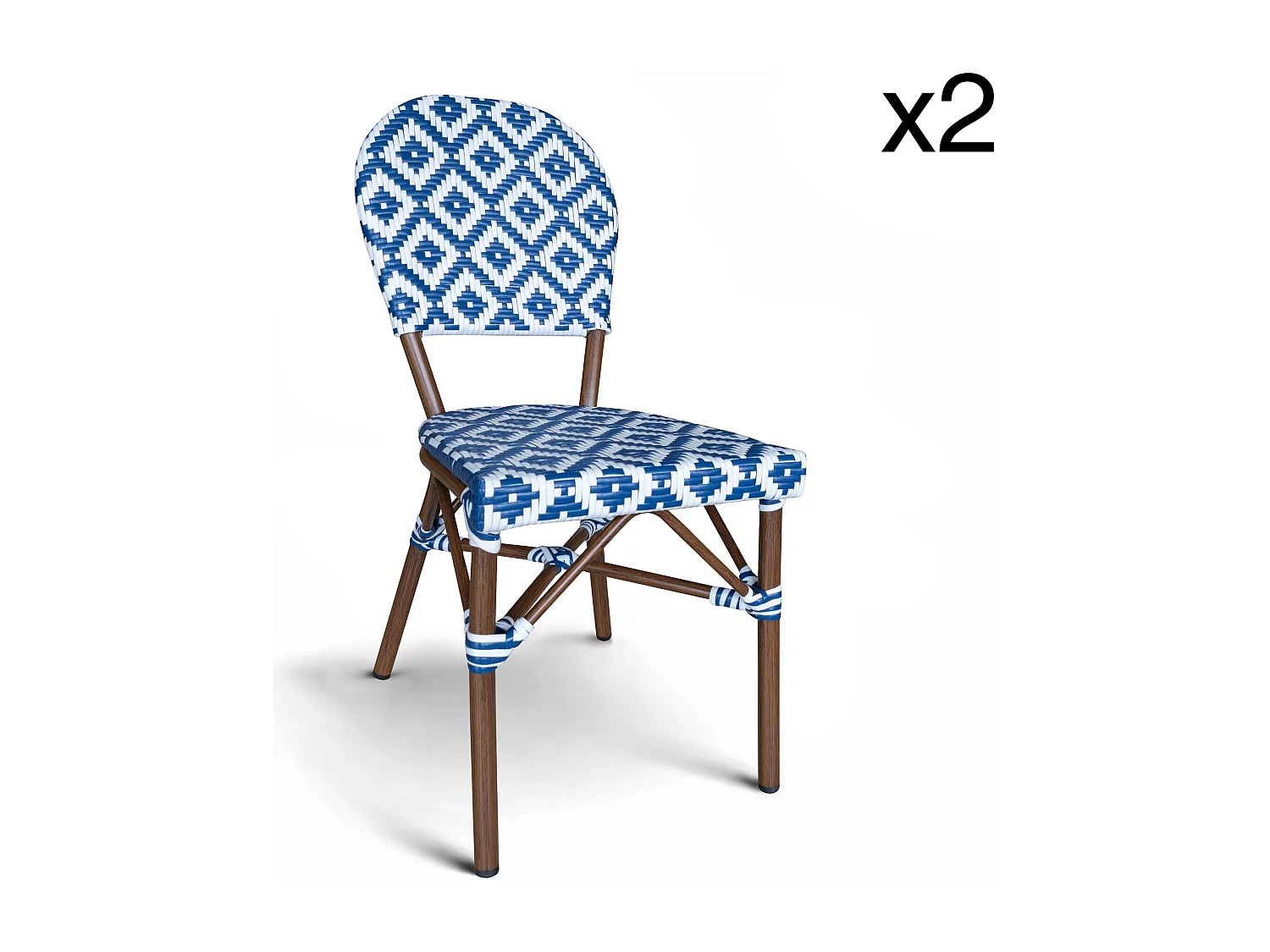 Now's Home - Lot2 Chaises  Aluminium Et Textilene Bleu Aspect Rotin41x43x87 Scala