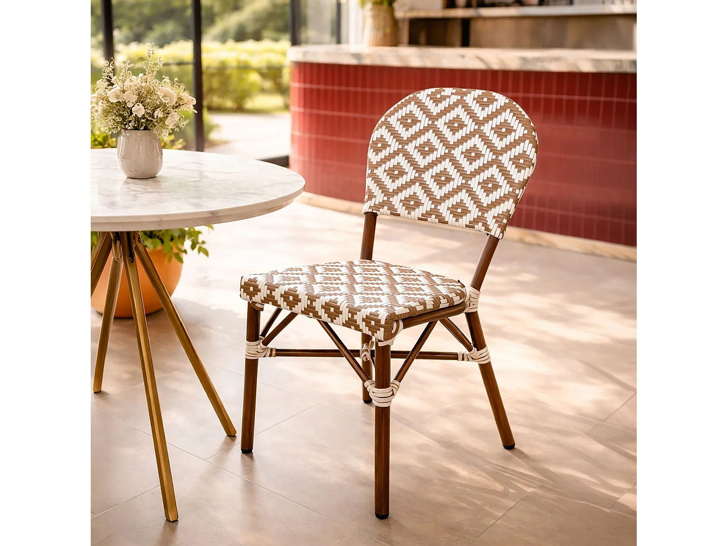 Now's Home - Lot 2 Chaises Textilene Noisette/aluminium Effet Rotin 41x43xht87 Scala