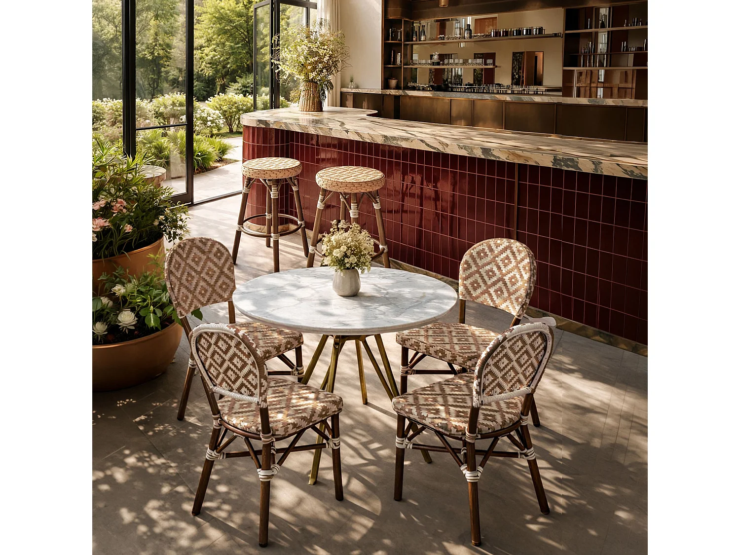 Now's Home - Lot  2 Chaises Noisette En Aluminium Effet Rotin Noyer 41x43xht87 Scala