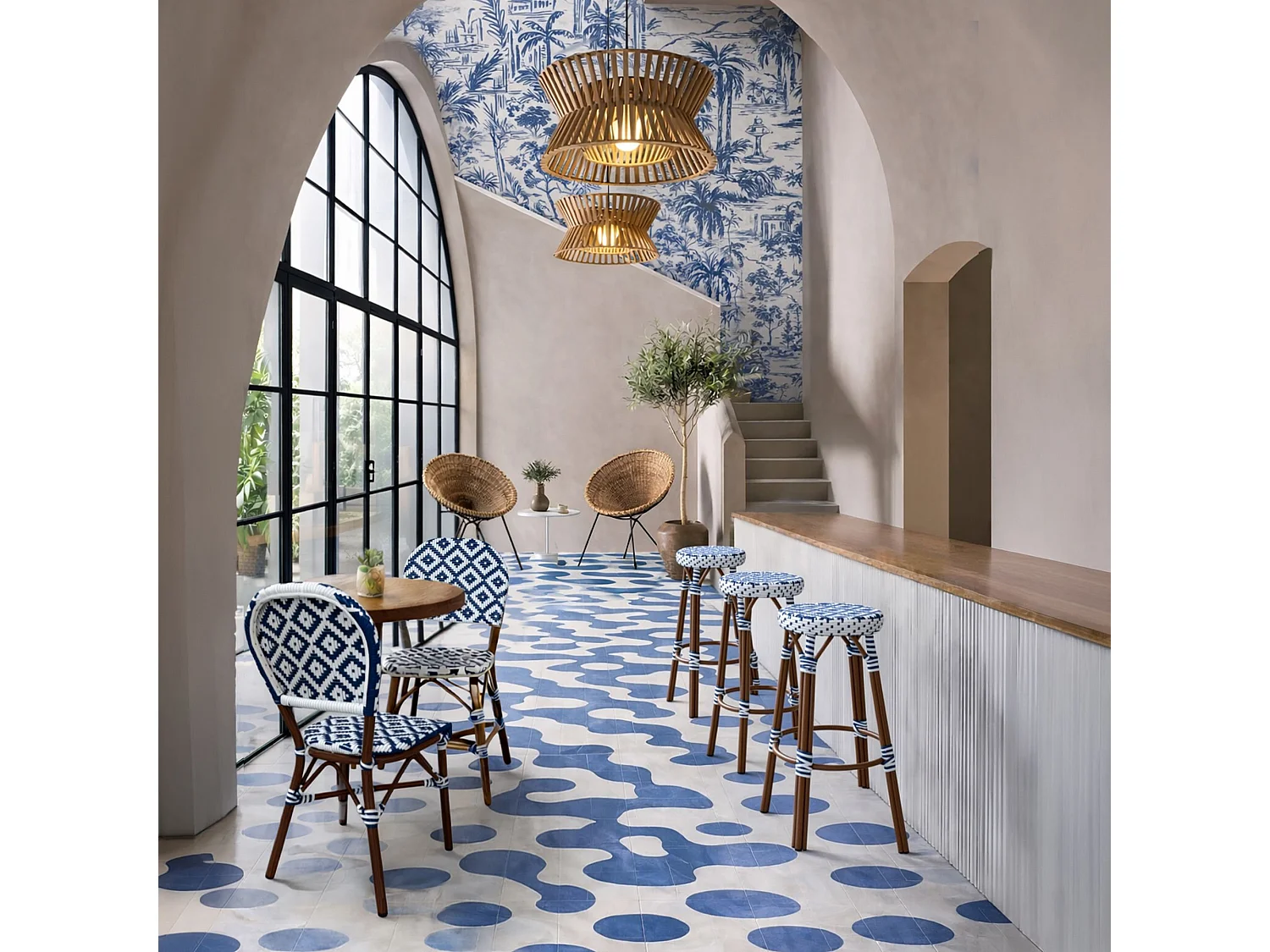 Now's Home - Lot 2 Chaises Textilene Tressé Bleu Aluminium Rotin 41x43xht87 Scala