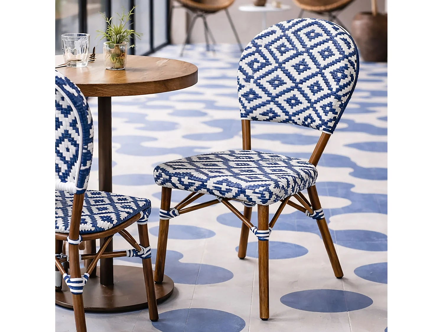 Now's Home - Lot 2 Chaises Textilene Tressé Bleu Aluminium Rotin 41x43xht87 Scala