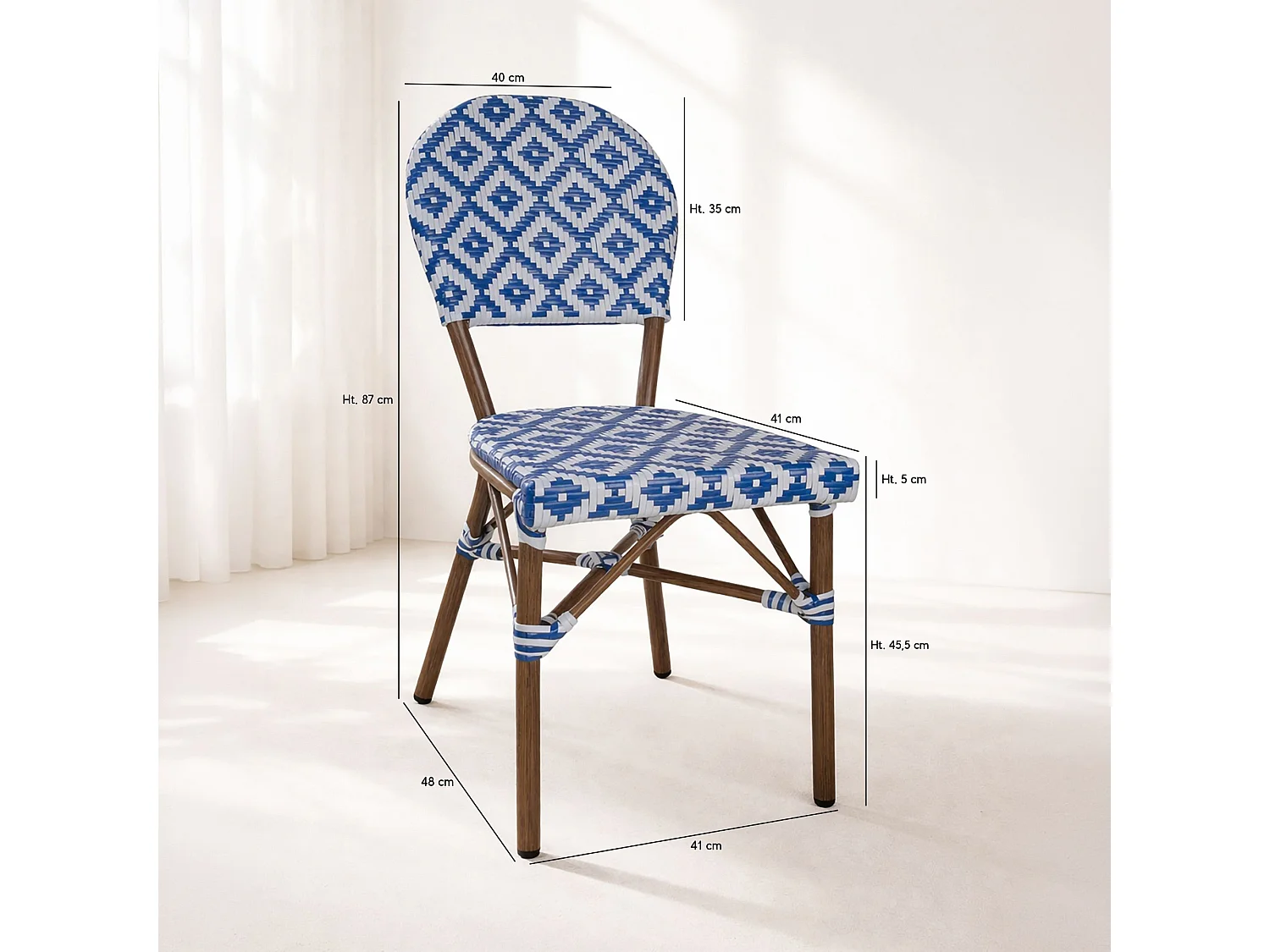 Now's Home - Lot 2 Chaises Textilene Tressé Bleu Aluminium Rotin 41x43xht87 Scala
