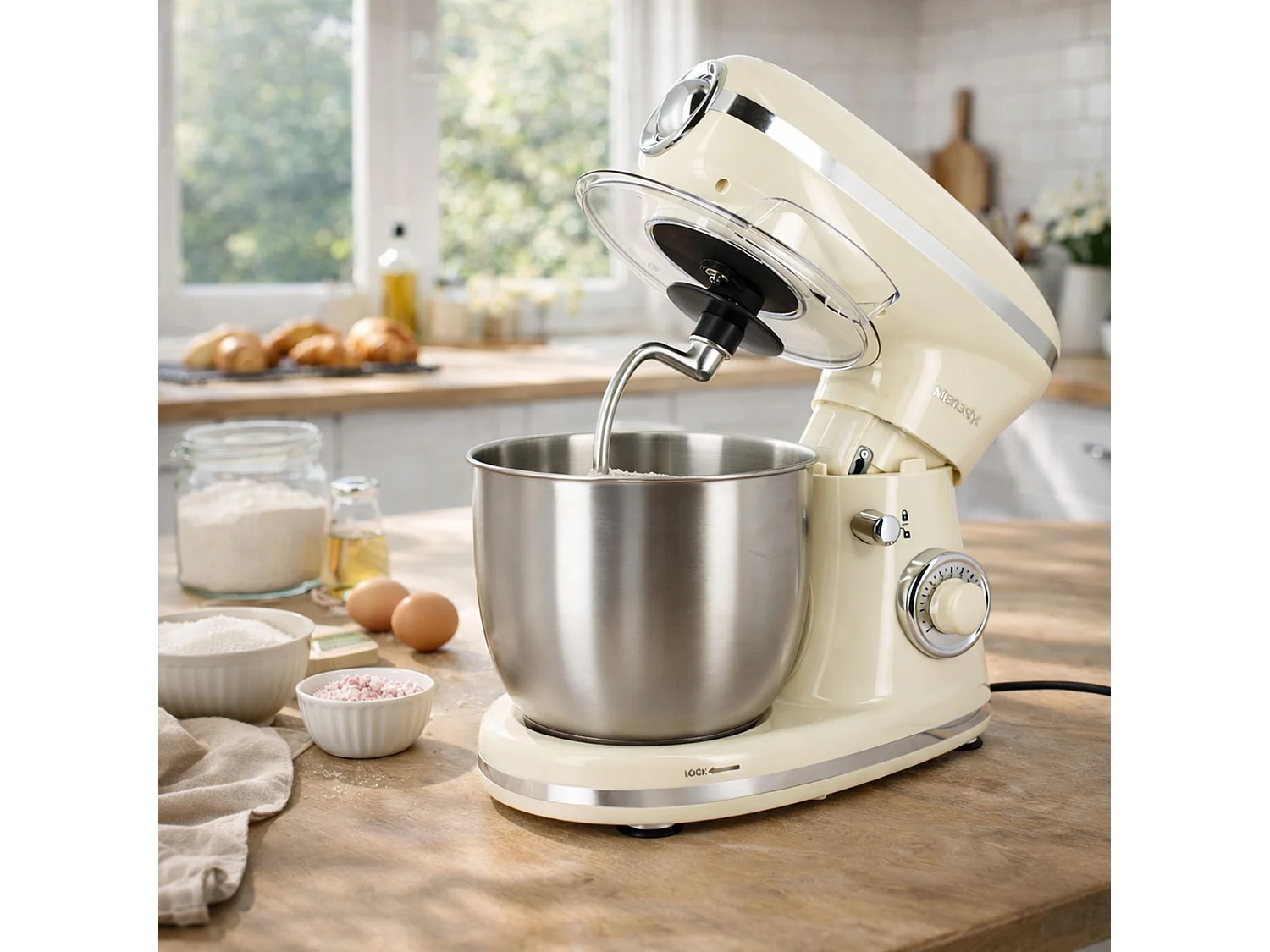 Menastyl - Robot Patissier Retro En Polypropylène Crème Et Acier Inoxydable