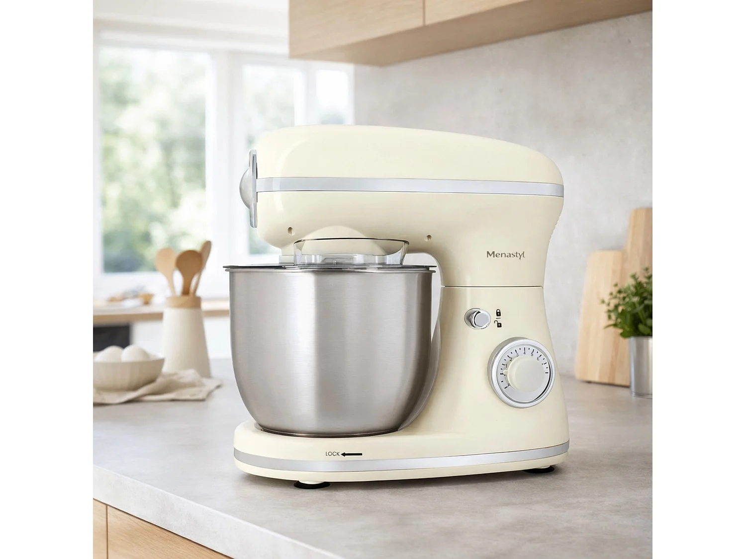 Menastyl - Robot Patissier Retro En Polypropylène Crème Et Acier Inoxydable