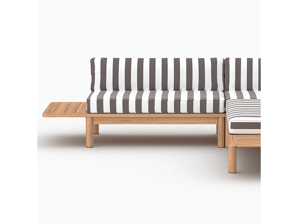 Salon de jardin 4 personnes en teck massif et tissu rayé gris - Nadila