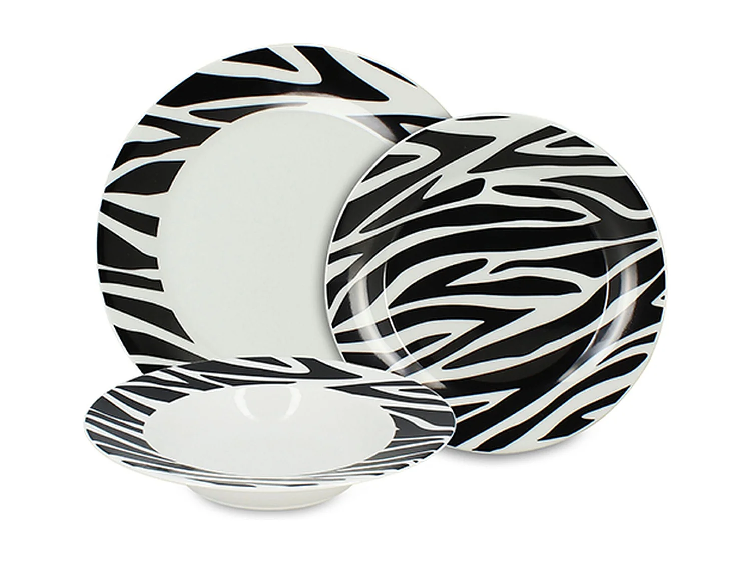 Novastyl - Lot De 36 Assiettes Zebre En Porcelaine