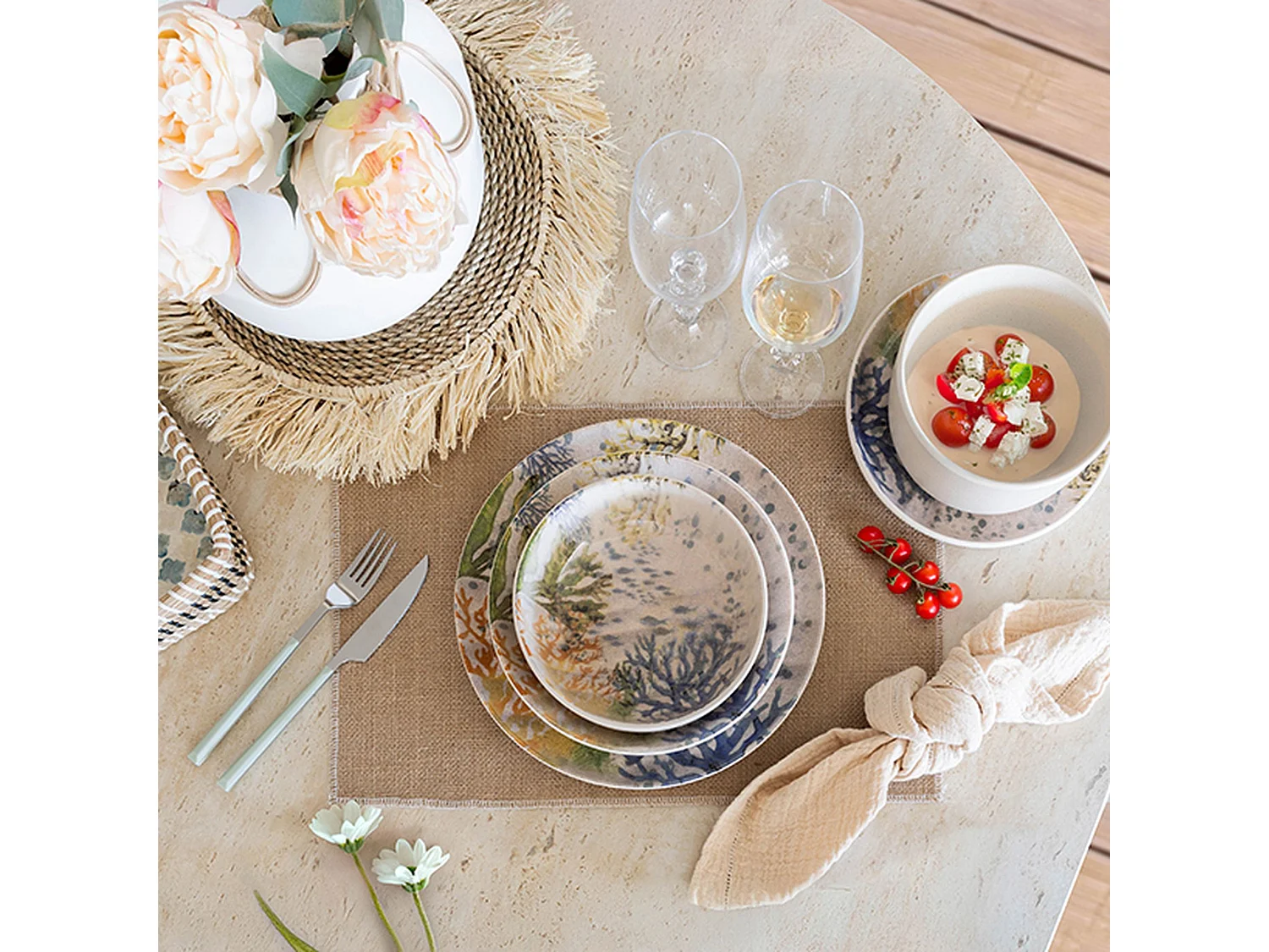 Novastyl - Lot De 48 Assiettes Corfou En Grès