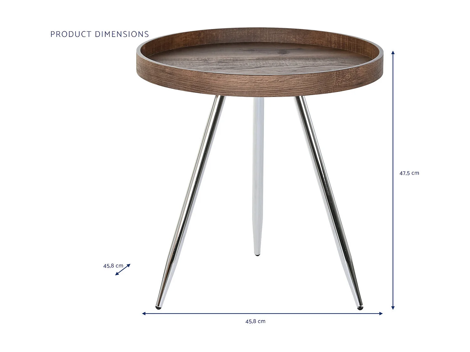 Bijzettafel van staal en MDF, 45,8 x 45,8 x 47,5 cm.