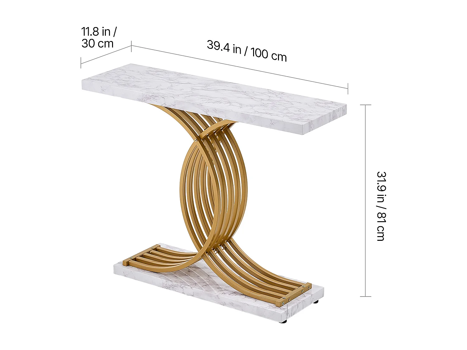 Table console étroite canapé 100x30x81 cm, 1 niveau, cadre métal, pour couloir, salon, chambre.