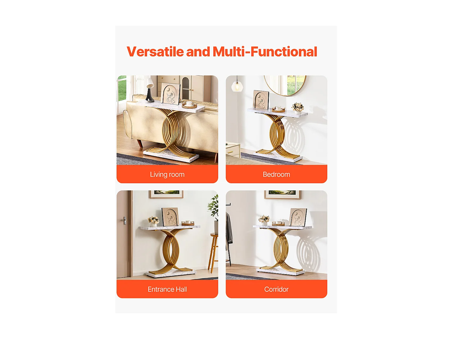 Table console étroite canapé 100x30x81 cm, 1 niveau, cadre métal, pour couloir, salon, chambre.