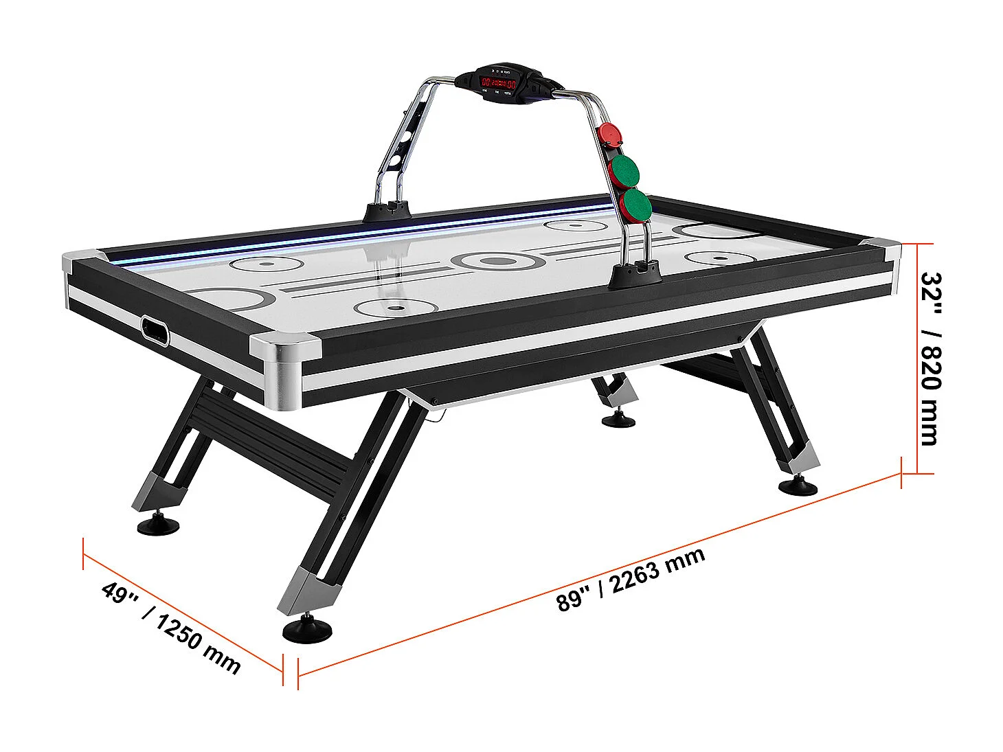 Billard / Table d’Air Hockey avec Systeme de Score Electronique LED, Materiel pour Hockey sur Table deInterieur, avec 2 Palets, 2 Poussoirs