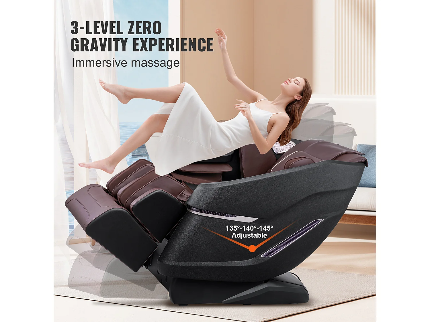Fauteuil de Massage avec Piste SL Flexible, Masseur Shiatsu 3D Complet du Corps, Zero Gravite, 10 a 18 Modes Automatiques, Chauffage,  Coussin d’Air