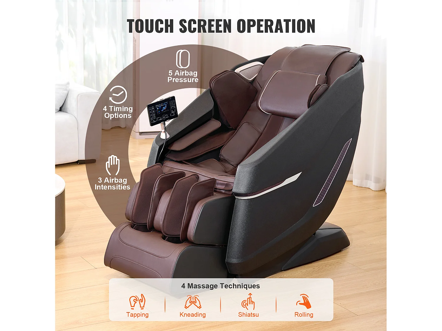 Fauteuil de Massage avec Piste SL Flexible, Masseur Shiatsu 3D Complet du Corps, Zero Gravite, 10 a 18 Modes Automatiques, Chauffage,  Coussin d’Air