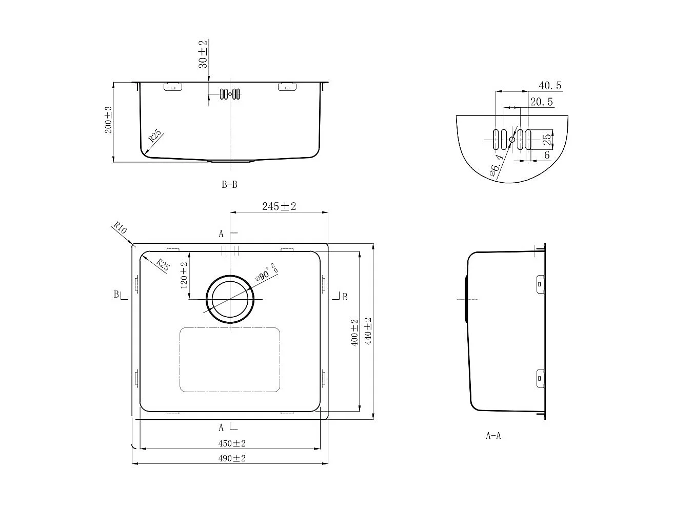 Essenox lava-loiça 1 cuba 49x44 em aço inoxidável Essebagno