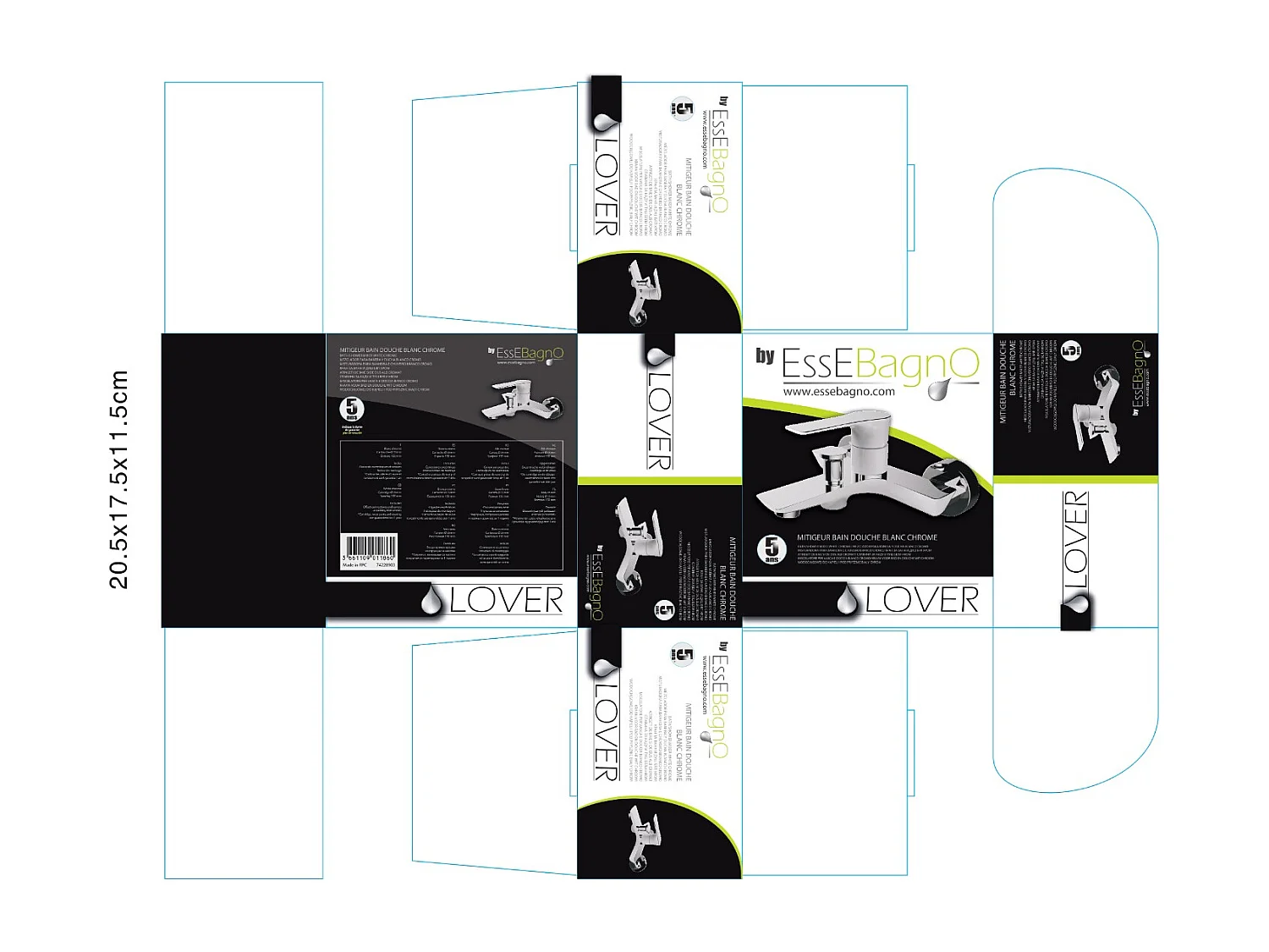 Lover mechanische bad-douchemengkraan wit chroom - Essebagno