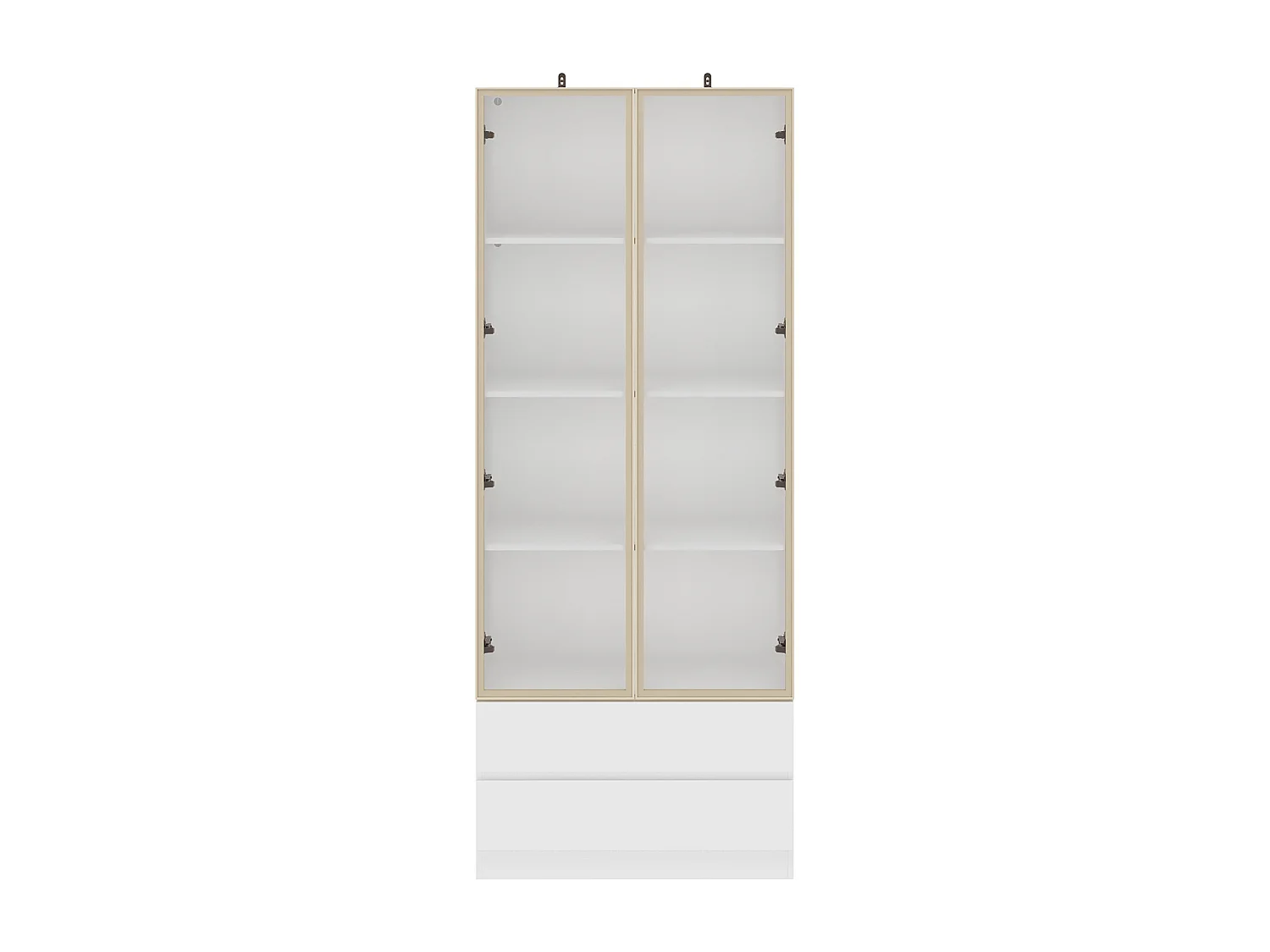 Vitrine avec LED 3 couleurs - 2 portes et 2 tiroirs - 6 niveaux, push to open, 80x36x200, Blanc