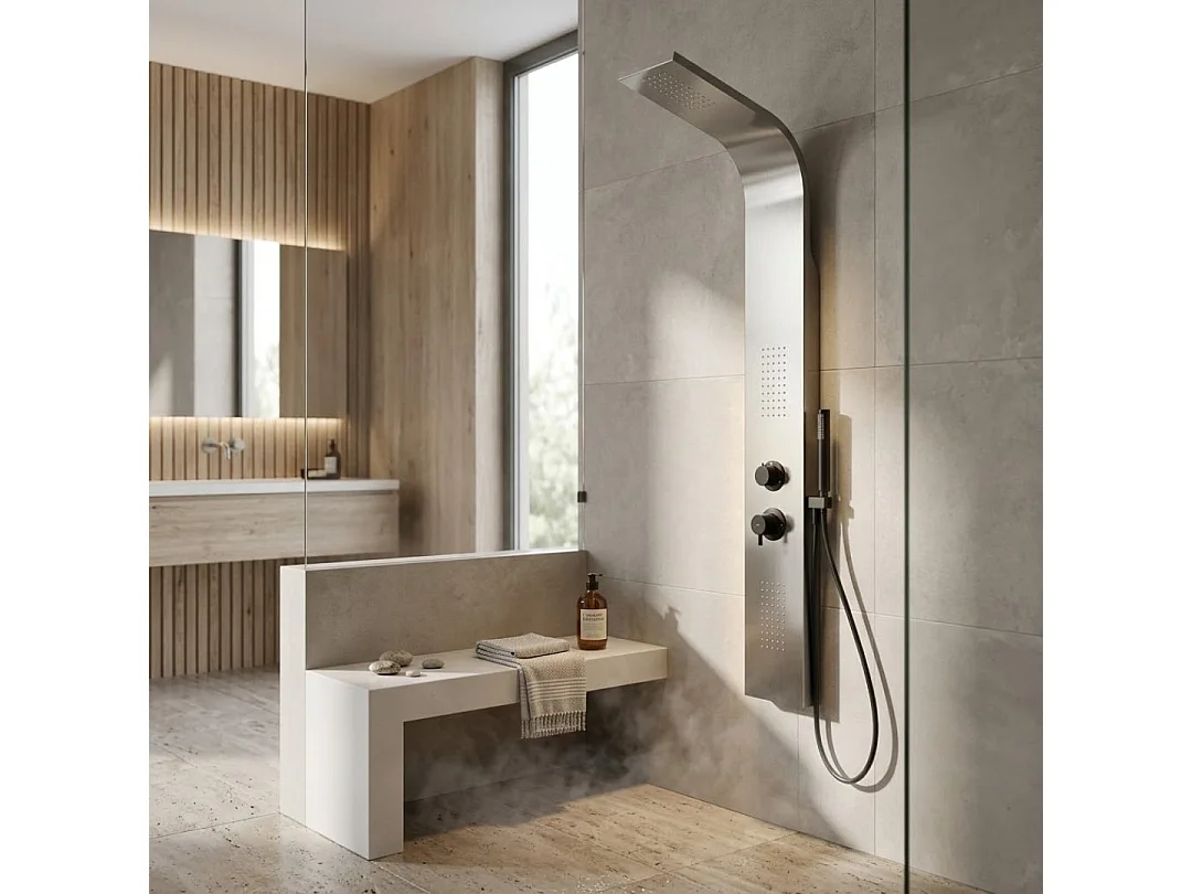 Esseflat panneau de douche hydromassant mécanique gris gun métal - Essebagno