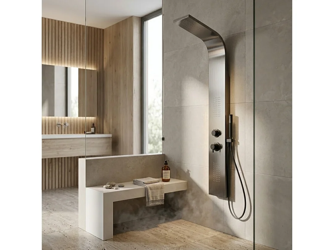 Esseflat panneau de douche hydromassant thermostatique gris gun métal - Essebagno