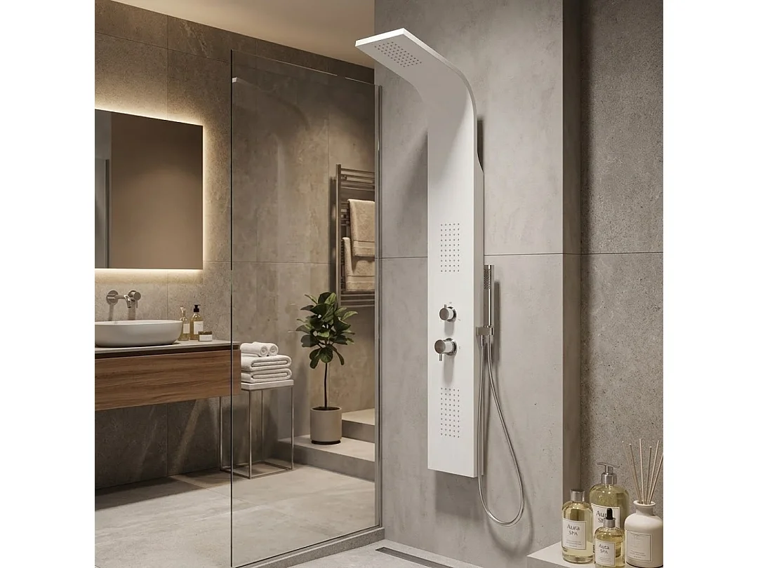 Esseflat panneau de douche hydromassant mécanique blanc mat - Essebagno