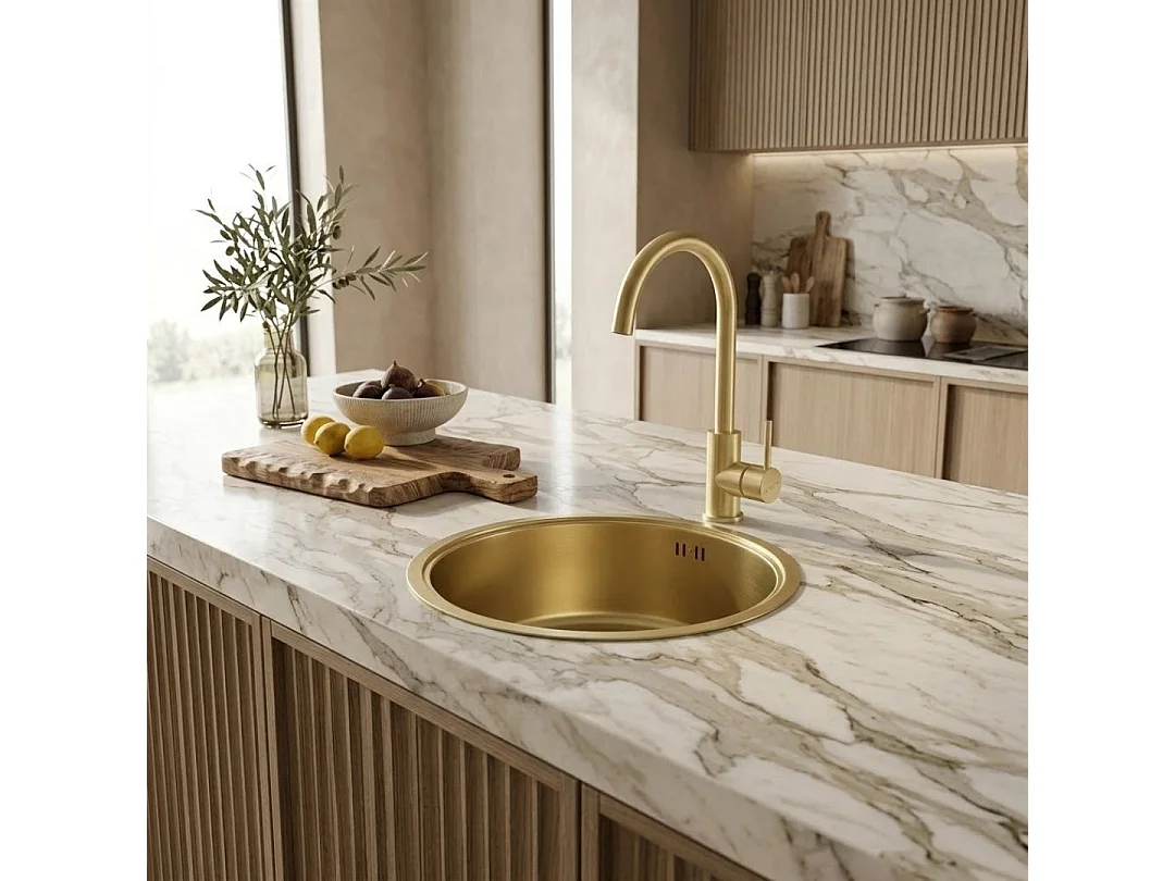 Essenox lava-loiça 1 cuba redonda em aço inox 42.5cm ouro escovado Essebagno