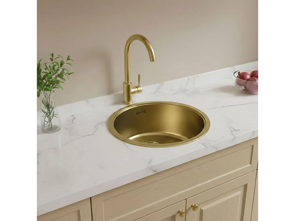 Essenox lava-loiça 1 cuba redonda em aço inox 42.5cm ouro escovado Essebagno