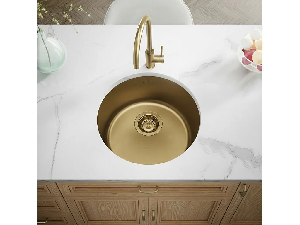 Essenox lava-loiça 1 cuba redonda em aço inox 42.5cm ouro escovado Essebagno