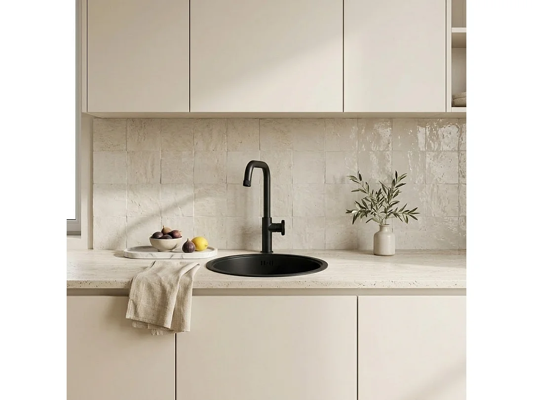 Essenox lava-loiça 1 cuba redonda em aço inox 42.5cm preto Essebagno