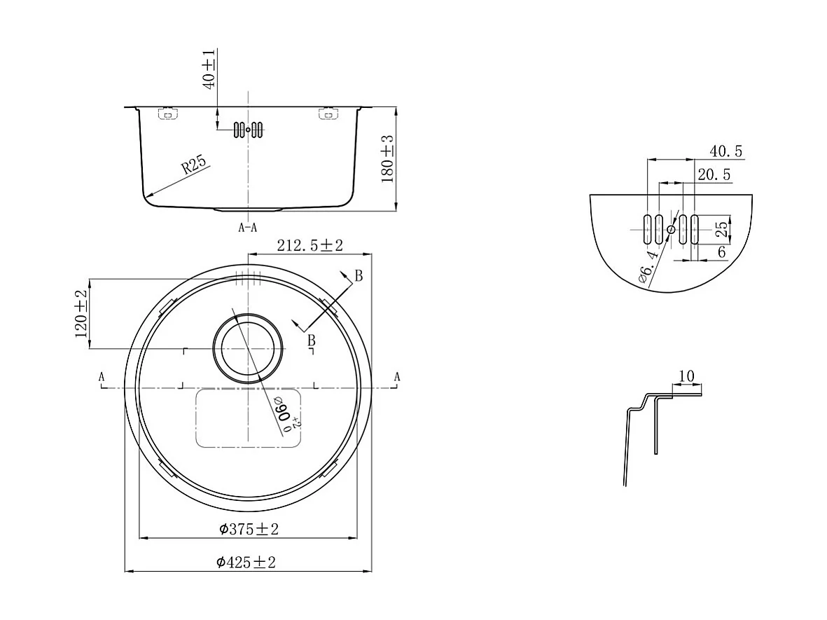 Essenox lava-loiça 1 cuba redonda em aço inox 42.5cm preto Essebagno