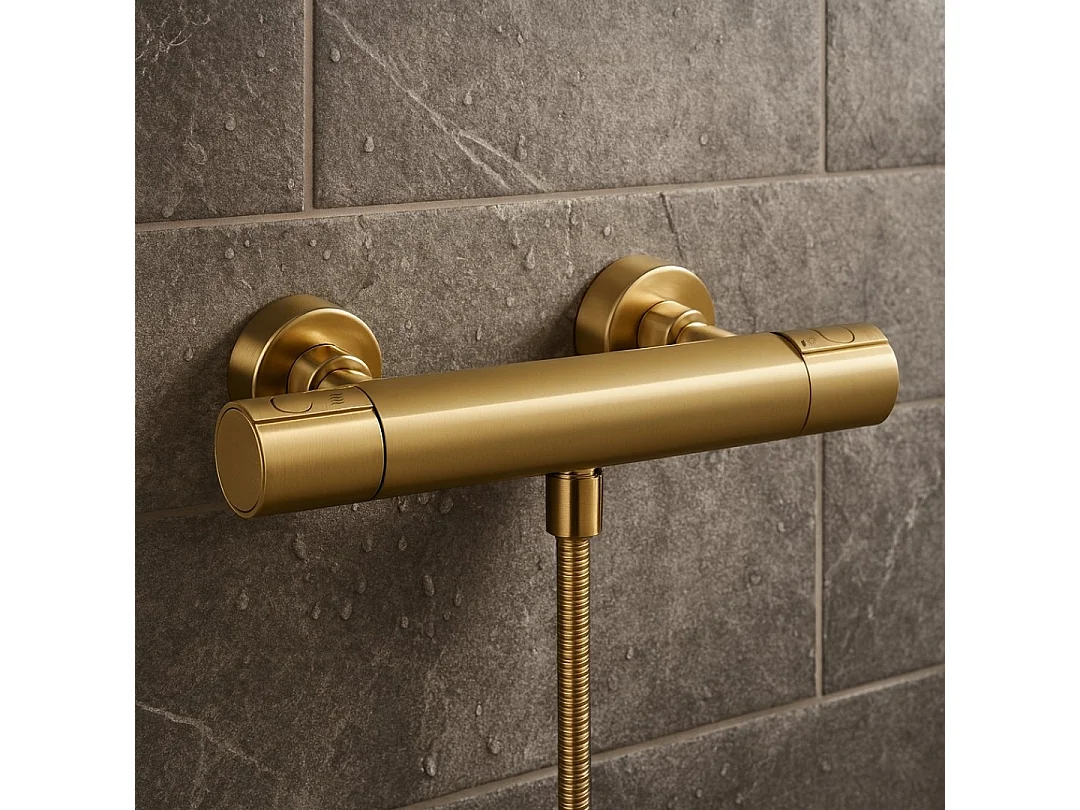 Carra mitigeur douche thermostatique or brossé - Essebagno