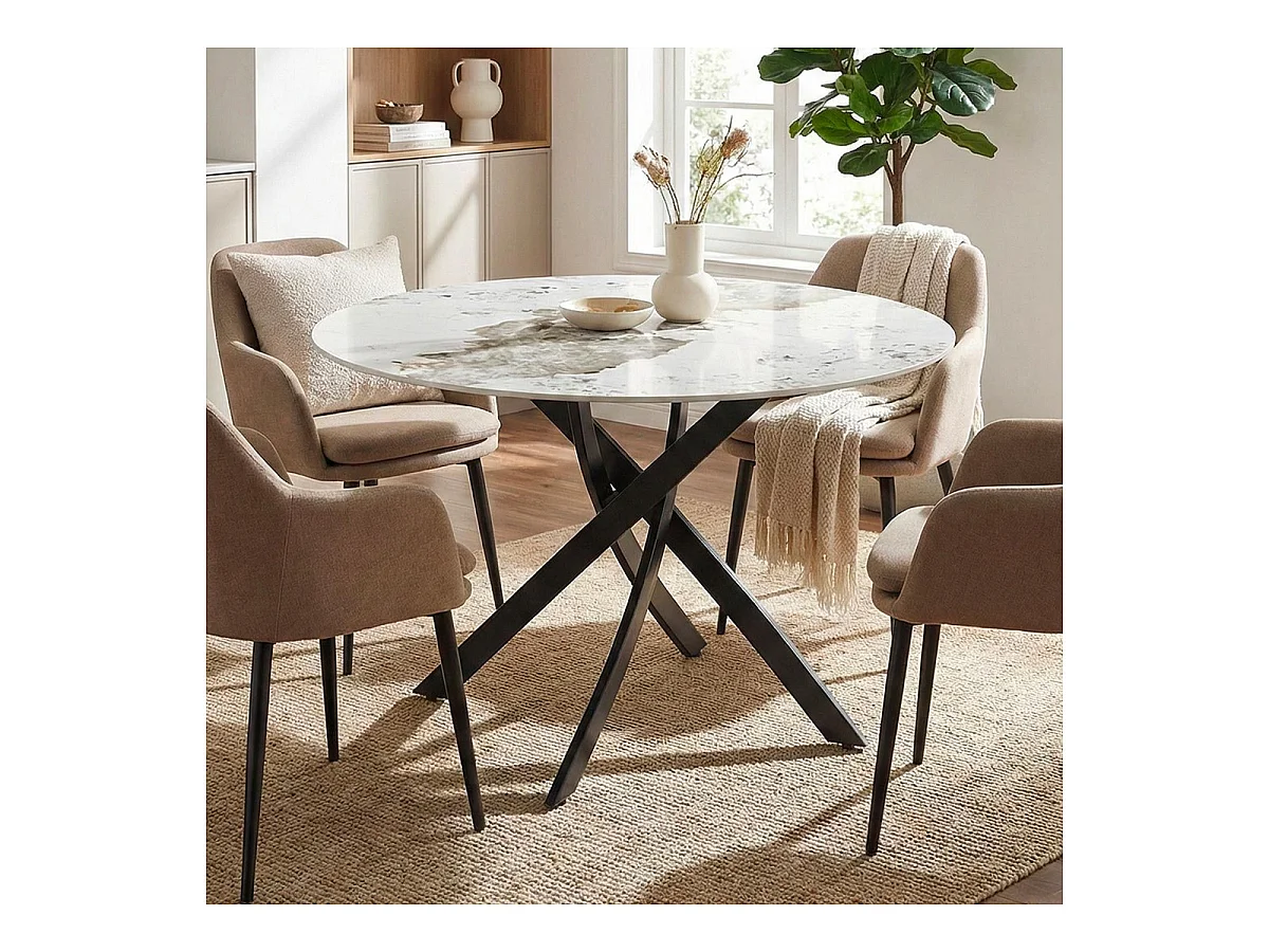 Table à Manger en Céramique "Marta" 120cm Blanc