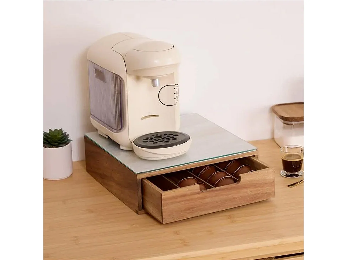 Porte-Capsules Tiroir en Bois "Acacia" 30cm Marron
