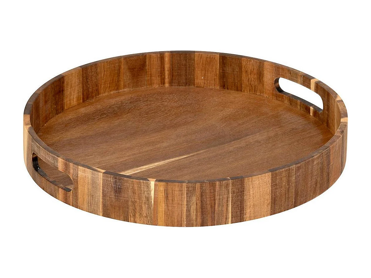 Plateau de Service Rond en Bois "Acacia" 35cm Marron