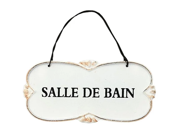 Plaque de porte décorative vintage salle de bain fer blanc 12x7cm