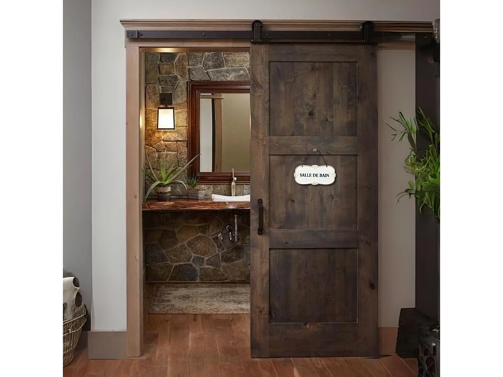 Plaque de porte décorative vintage salle de bain fer blanc 12x7cm