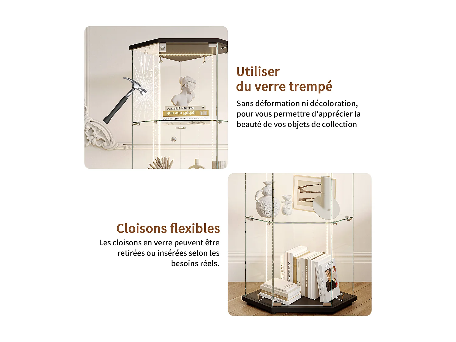 Vitrine d'angle en verre avec éclairage LED et serrure - porte simple - 4 étagères - noir