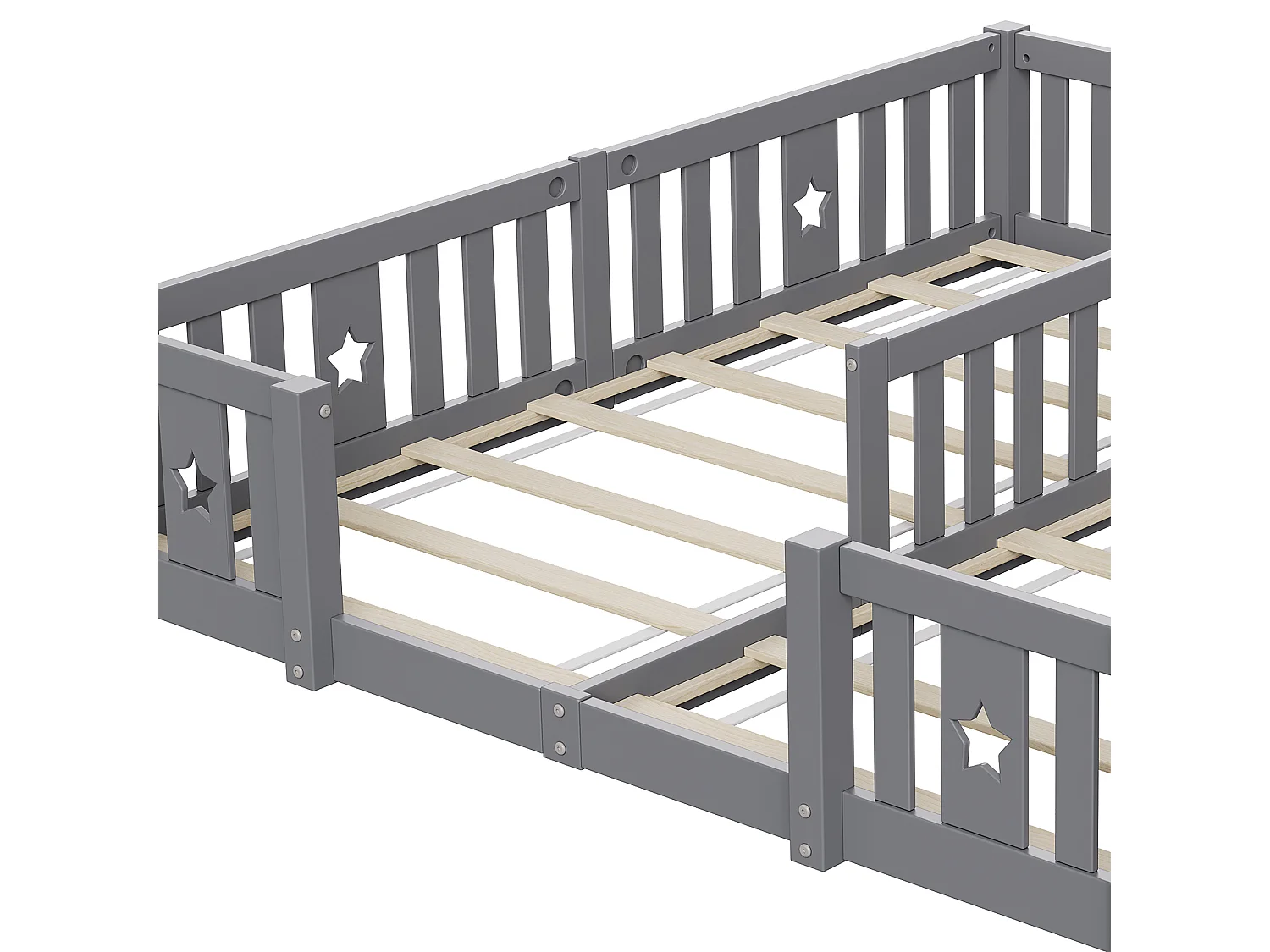 Lit bébé 180x200 cm - avec barrières de sécurité et sommier à lattes - convient pour 2 enfants - gris