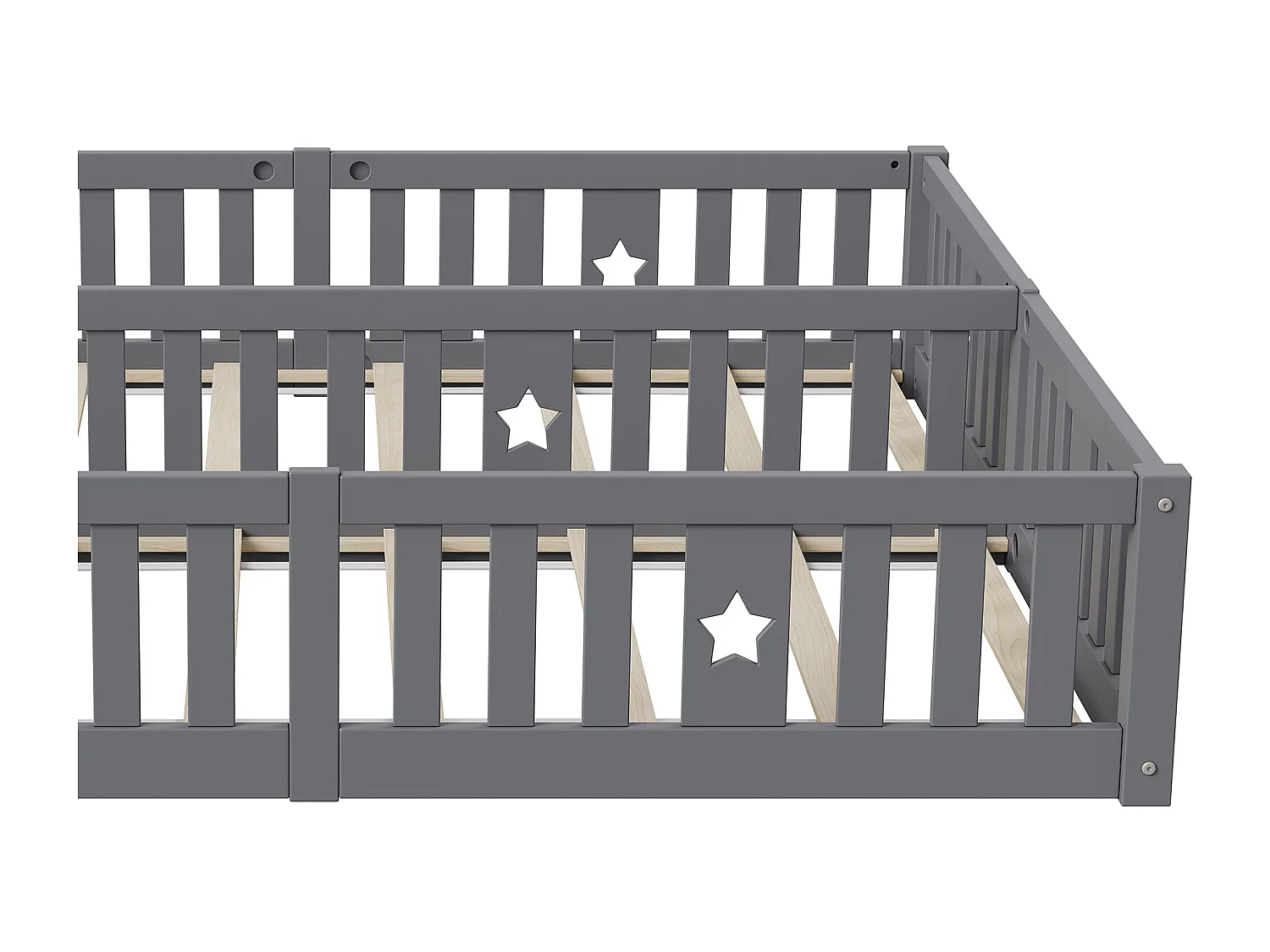 Lit bébé 180x200 cm - avec barrières de sécurité et sommier à lattes - convient pour 2 enfants - gris