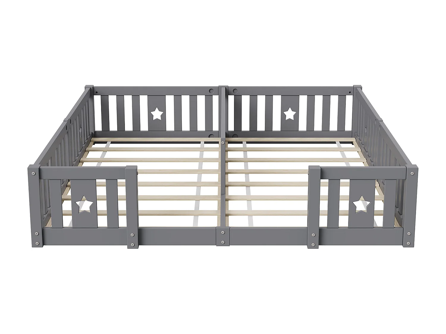 Lit bébé 180x200 cm - avec barrières de sécurité et sommier à lattes - convient pour 2 enfants - gris