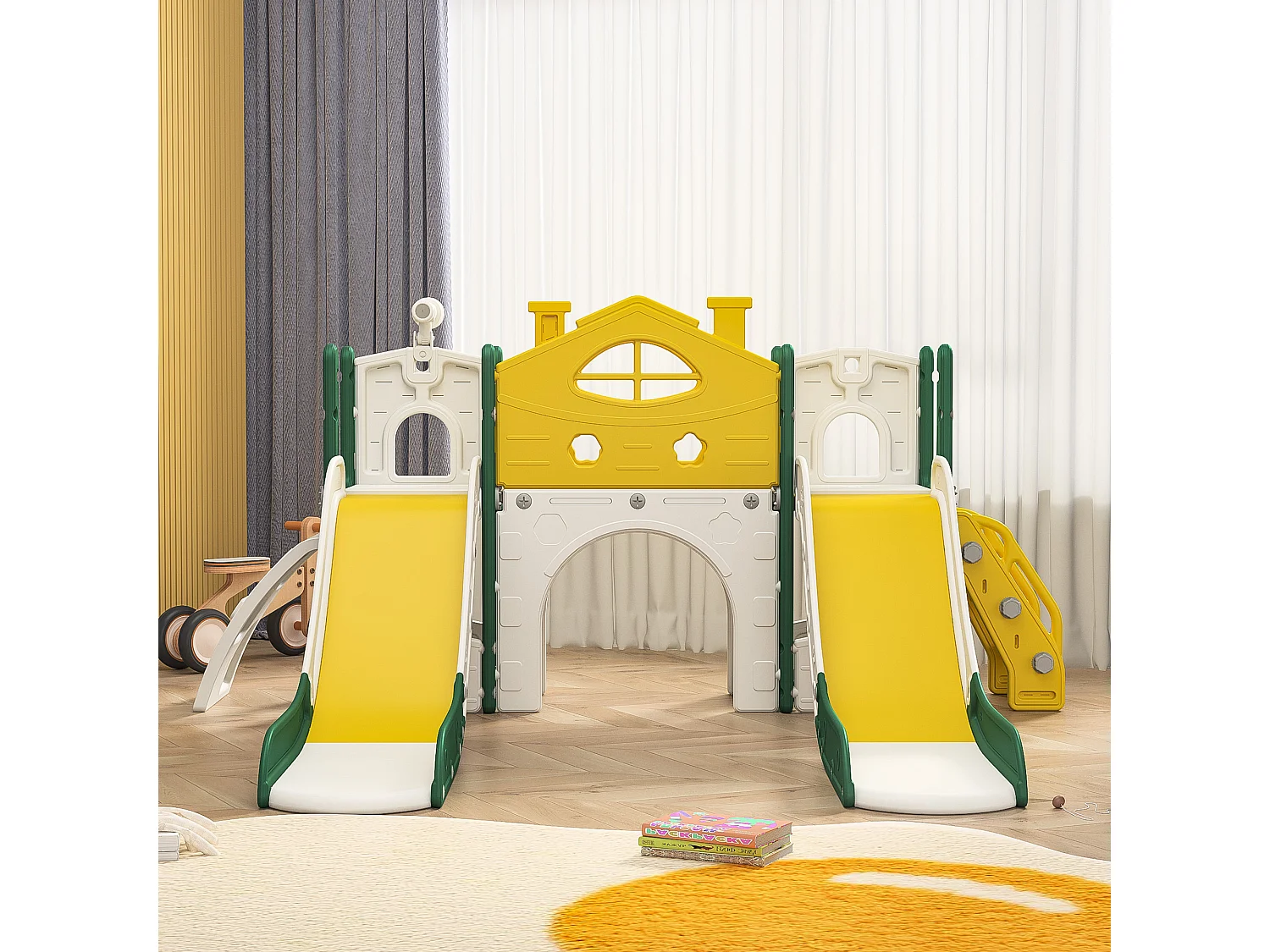 Toboggan pour enfants 7 en 1, toboggan de jardin pour enfants avec panier, toboggan extérieur pour enfants