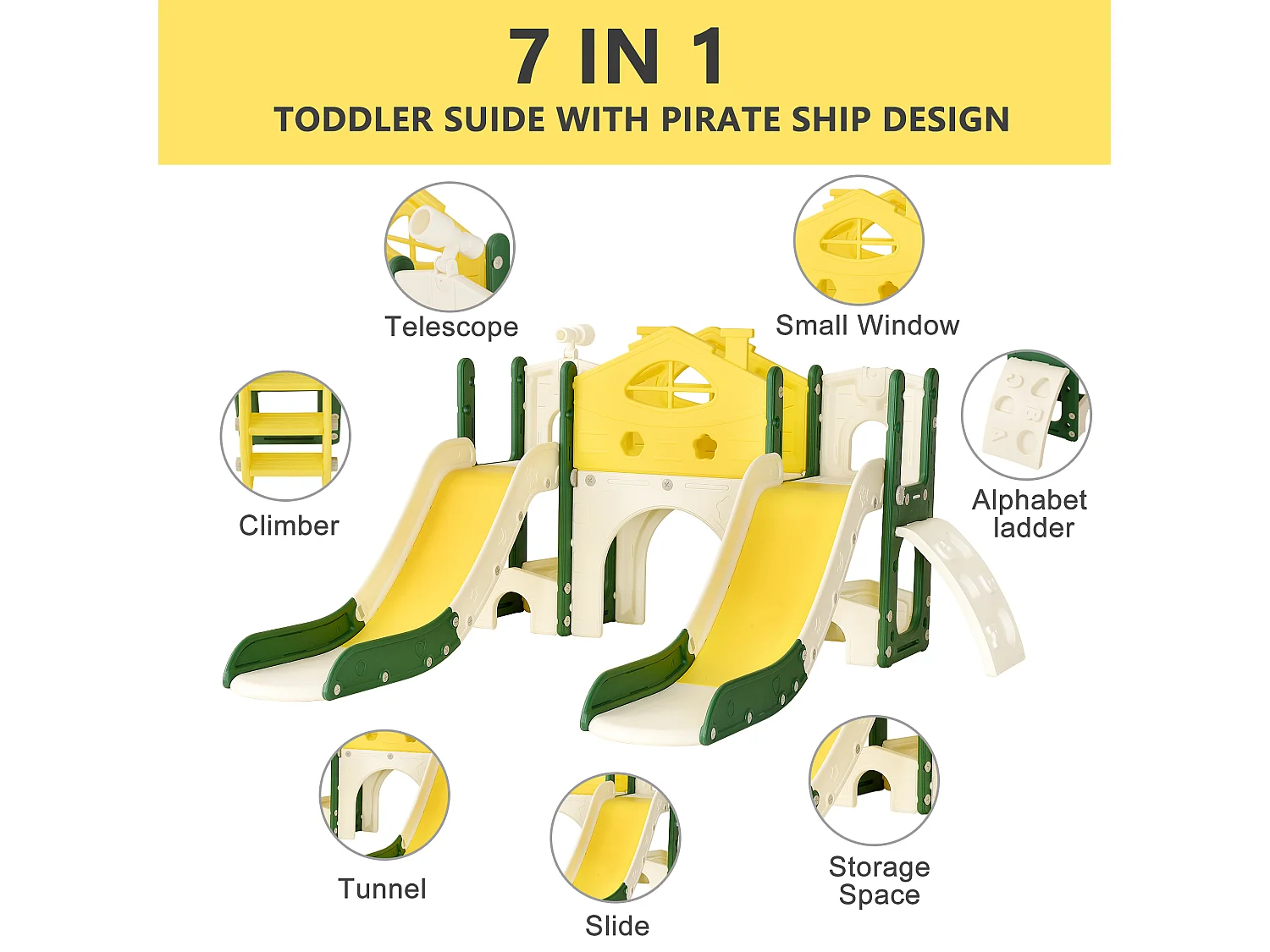 Toboggan pour enfants 7 en 1, toboggan de jardin pour enfants avec panier, toboggan extérieur pour enfants