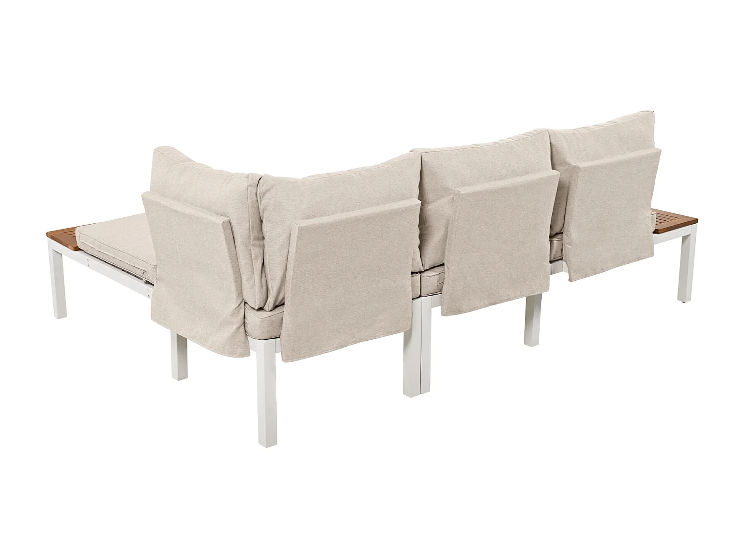 Salon de jardin avec 2 causeuses, 2 tables d'appoint et 1 table basse - avec housses de dossier - beige