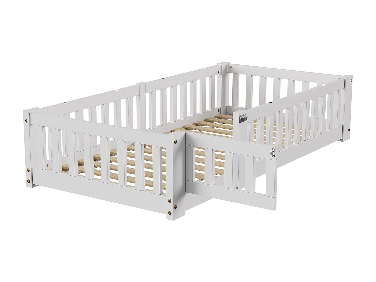 Lit bébé 90x190 cm - avec barrières de sécurité et sommier à lattes - en pin massif - blanc